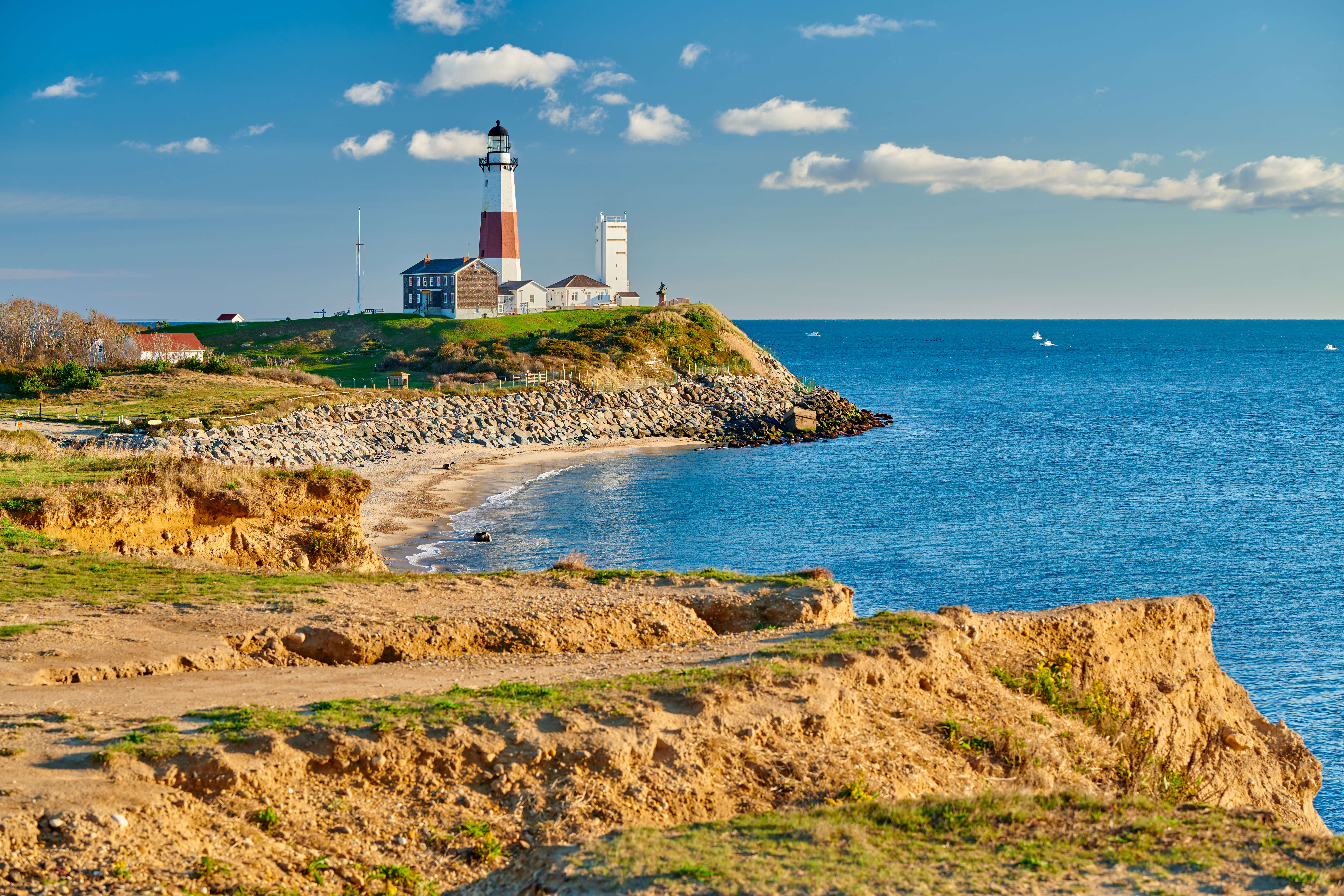 Lighthouse along the rocky coast of Long Island.